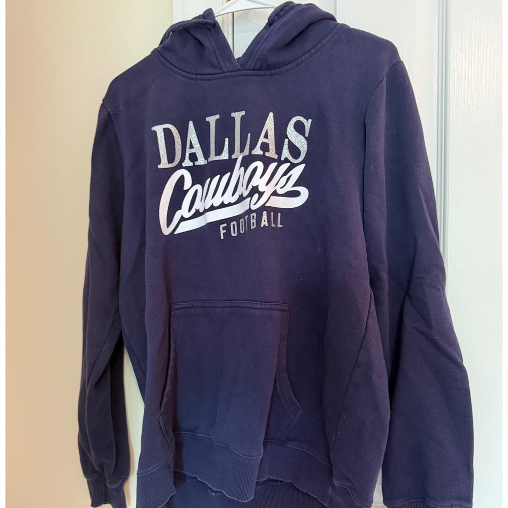Dallas Cowboys Her Style Womens Navy Blue Glitter Graphic Hoodie Large
